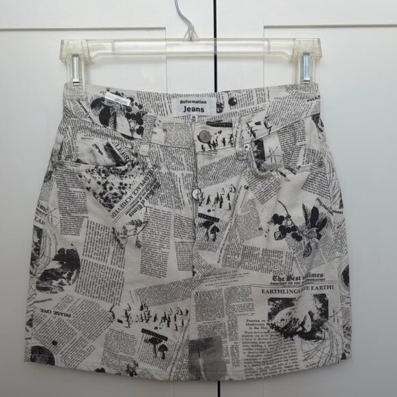 Reformation Newspaper News Printed Skirt demin - Picture 2 of 4